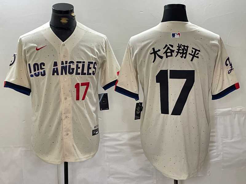 Mens Los Angeles Dodgers #17 Shohei Ohtani Cream Stitched Baseball Jersey->los angeles dodgers->MLB Jersey